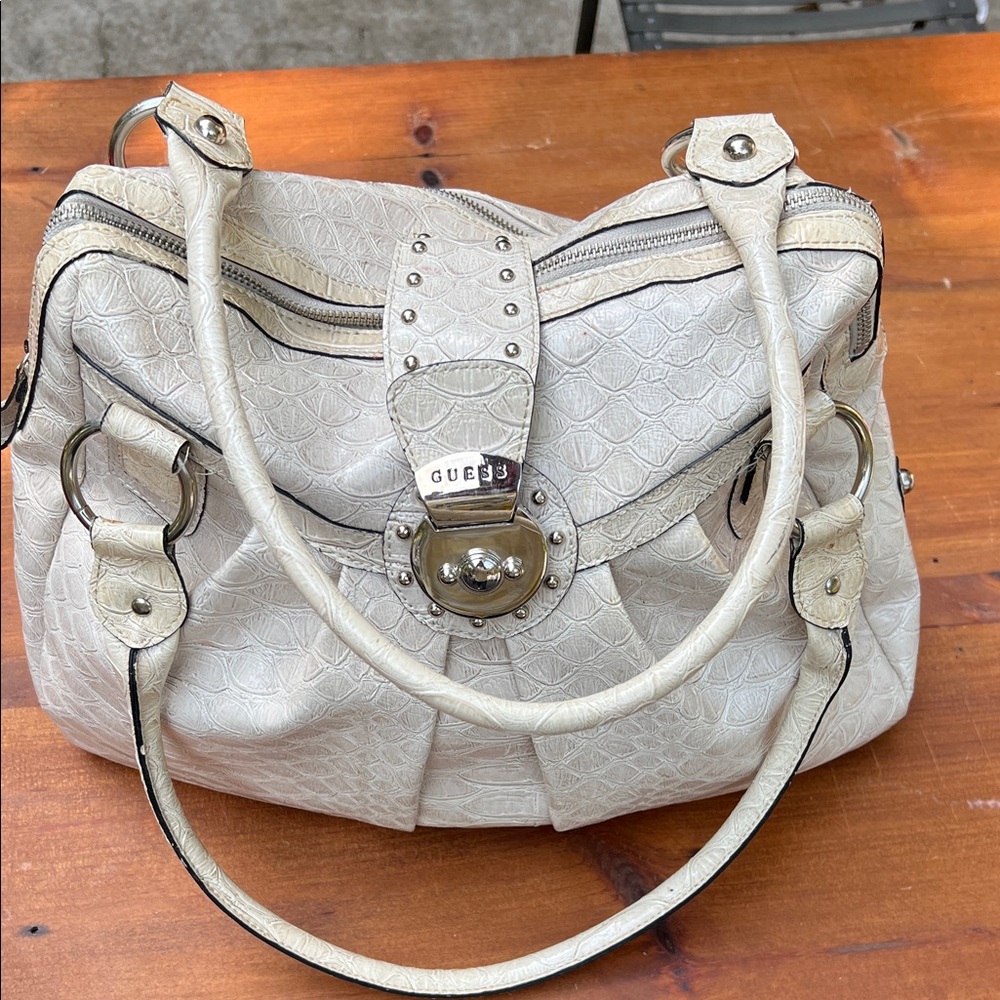 GUESS Textured Cream Shoulder Bag